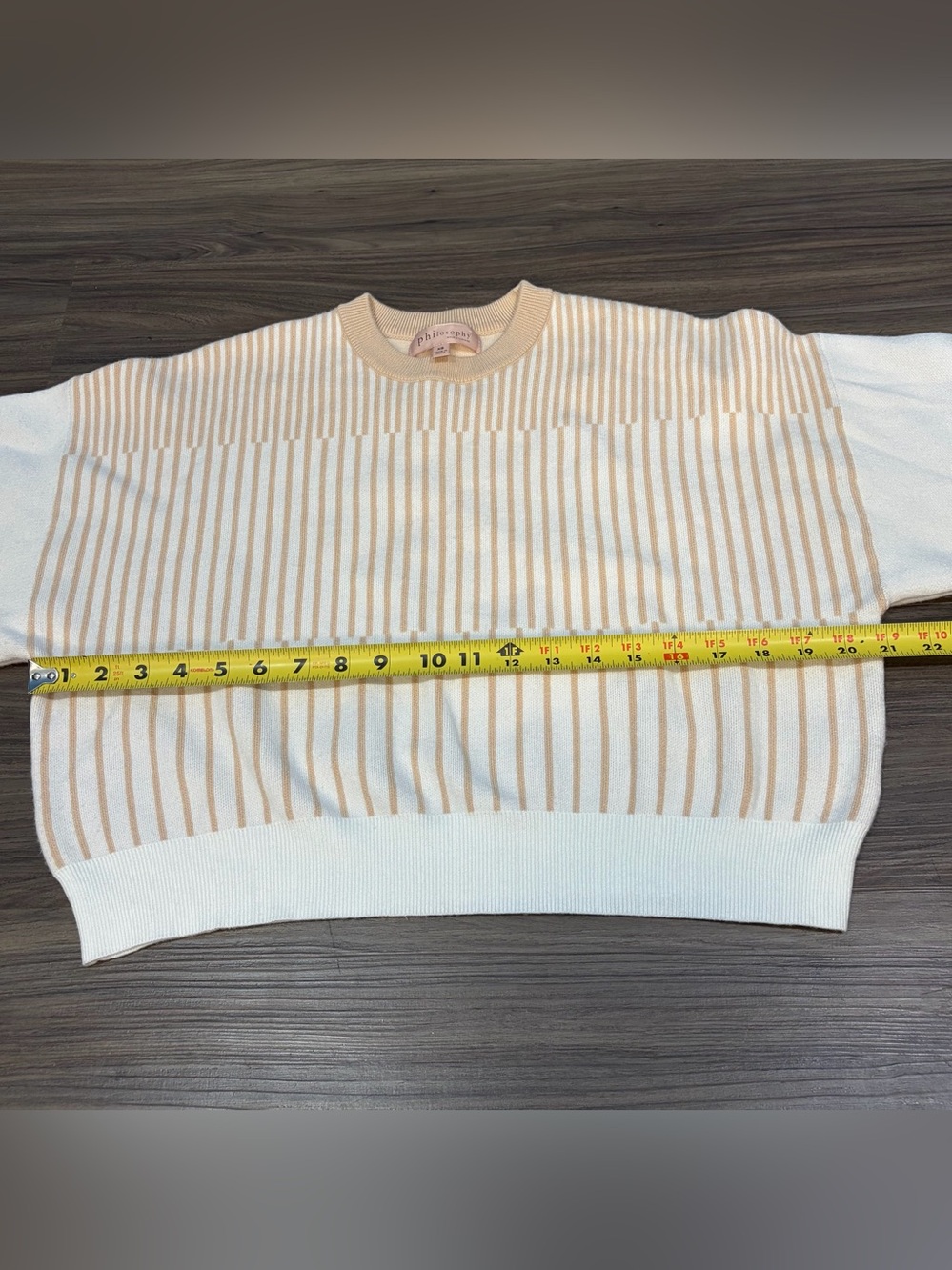 Philosophy Republic Clothing Tan White Striped Oversized Cropped Sweater Sz XS - Picture 15 of 16